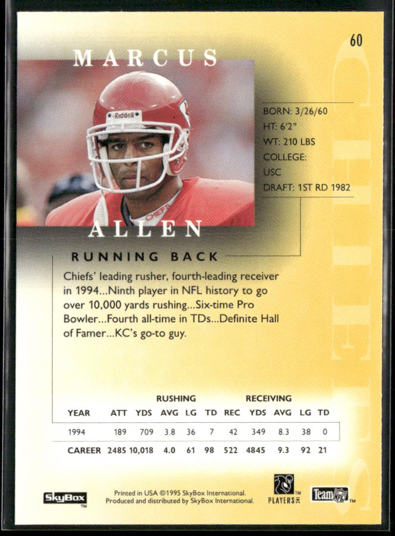 Marcus Allen 1995 SkyBox Premium #60 Kansas City Chiefs