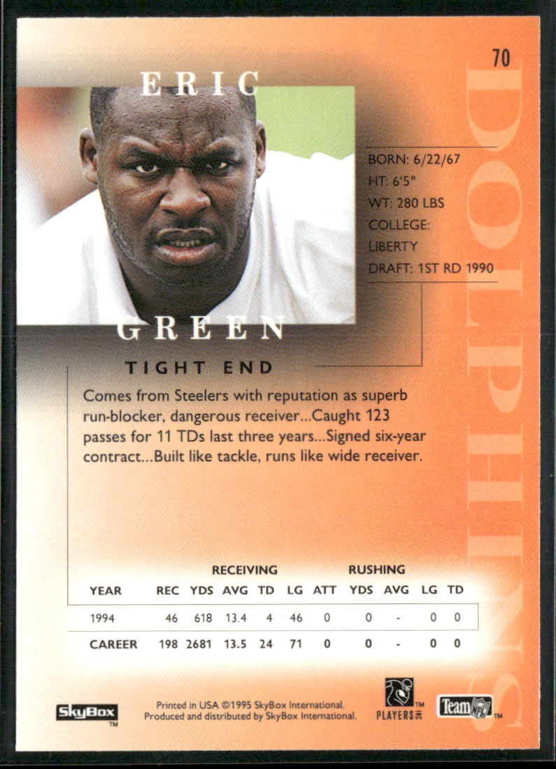Eric Green 1995 SkyBox Premium #70 Miami Dolphins