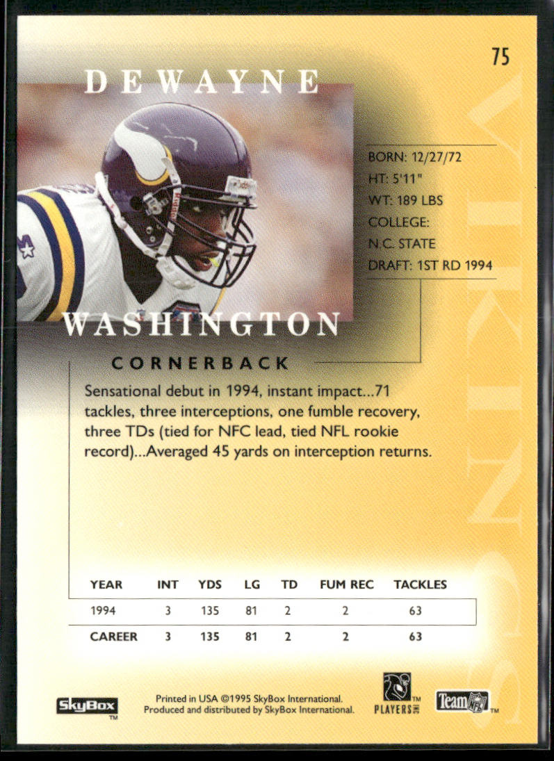 Dewayne Washington 1995 SkyBox Premium #75 Minnesota Vikings