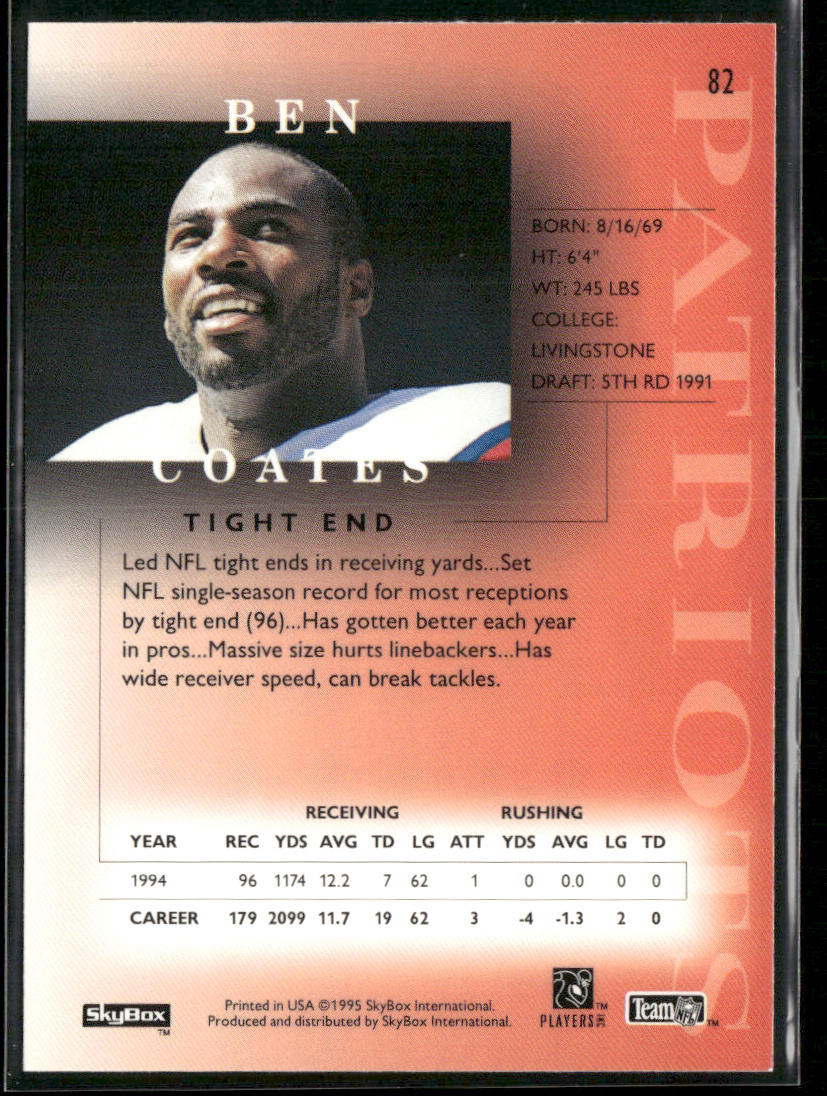 Ben Coates 1995 SkyBox Premium #82 New England Patriots