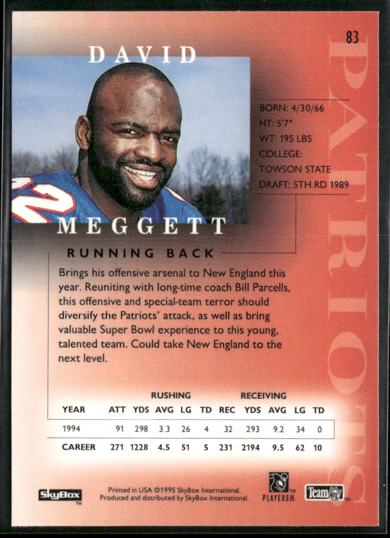 Dave Meggett 1995 SkyBox Premium #83 New England Patriots