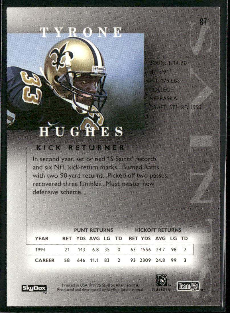 Tyrone Hughes 1995 SkyBox Premium #87 New Orleans Saints