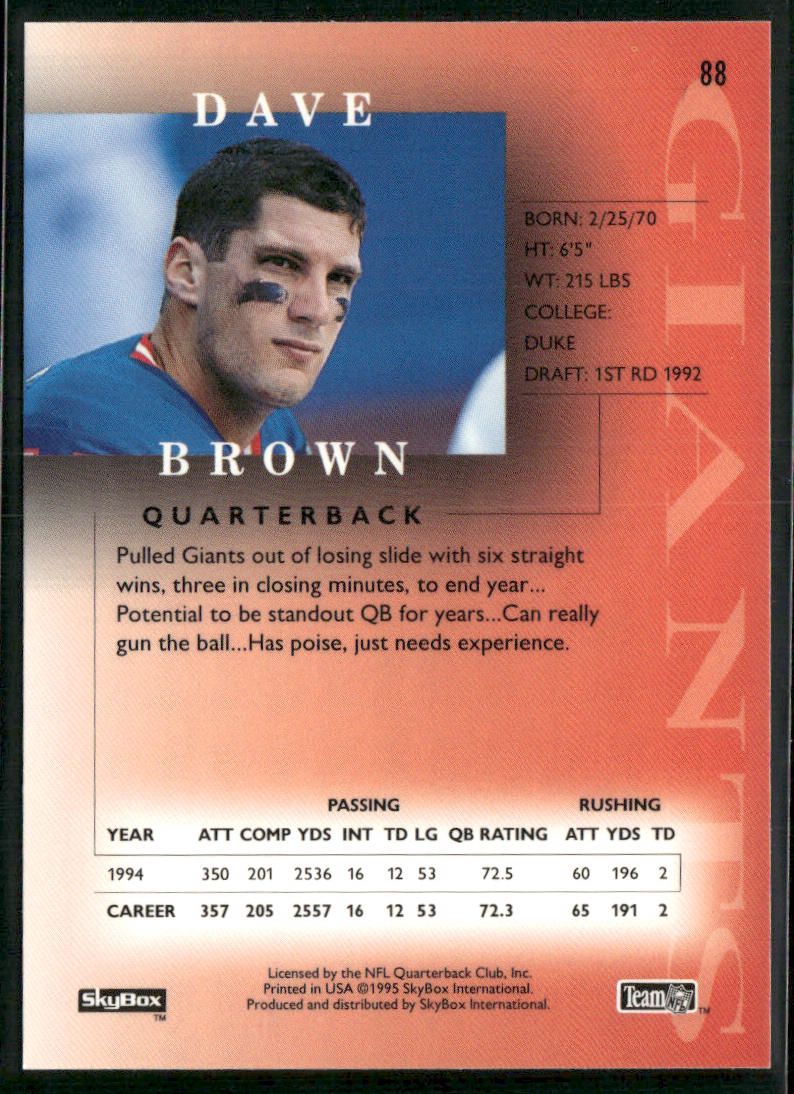 Dave Brown 1995 SkyBox Premium #88 New York Giants