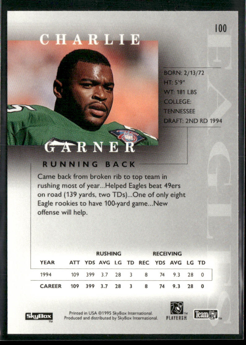 Charlie Garner 1995 SkyBox Premium #100 Philadelphia Eagles