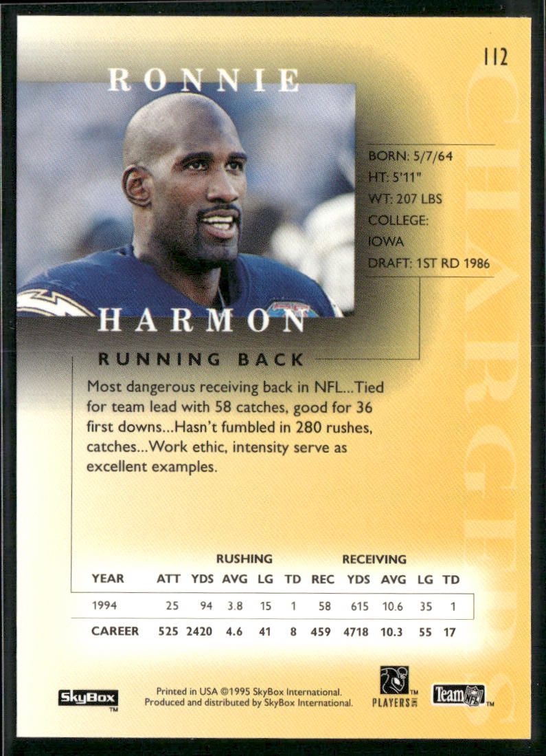 Ronnie Harmon 1995 SkyBox Premium #112 San Diego Chargers
