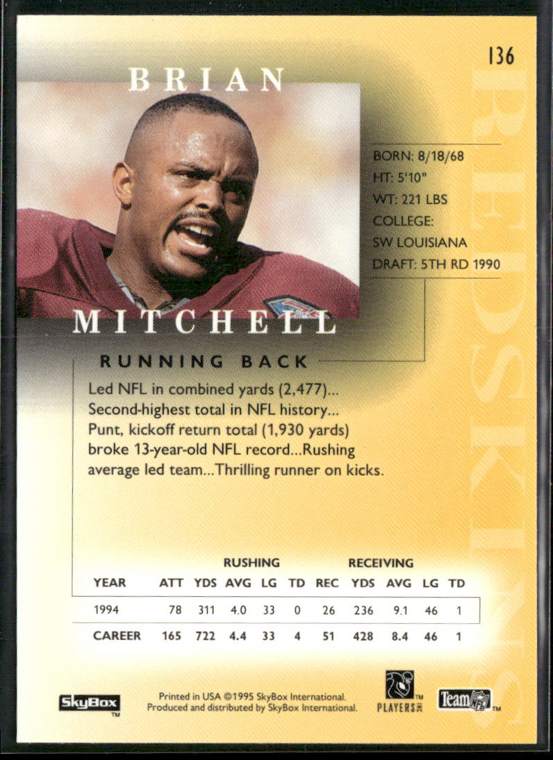 Brian Mitchell 1995 SkyBox Premium #136 Washington Redskins