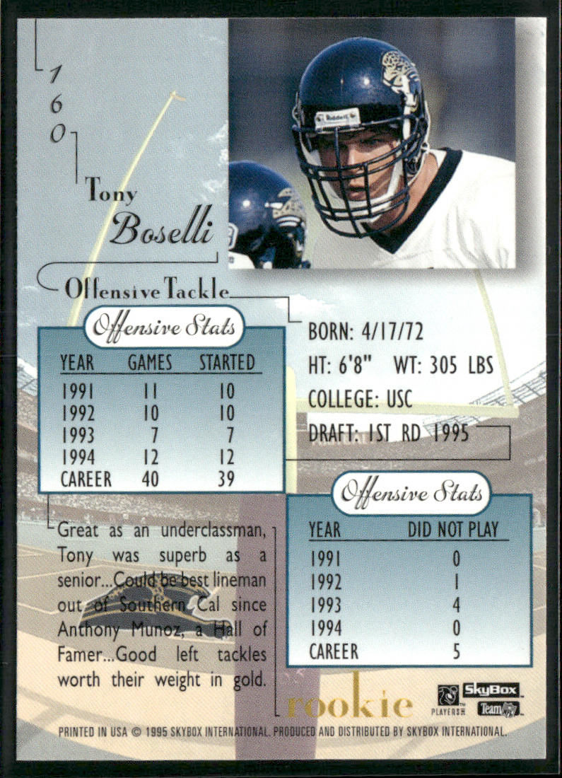 Tony Boselli 1995 SkyBox Premium #160 RC Jacksonville Jaguars