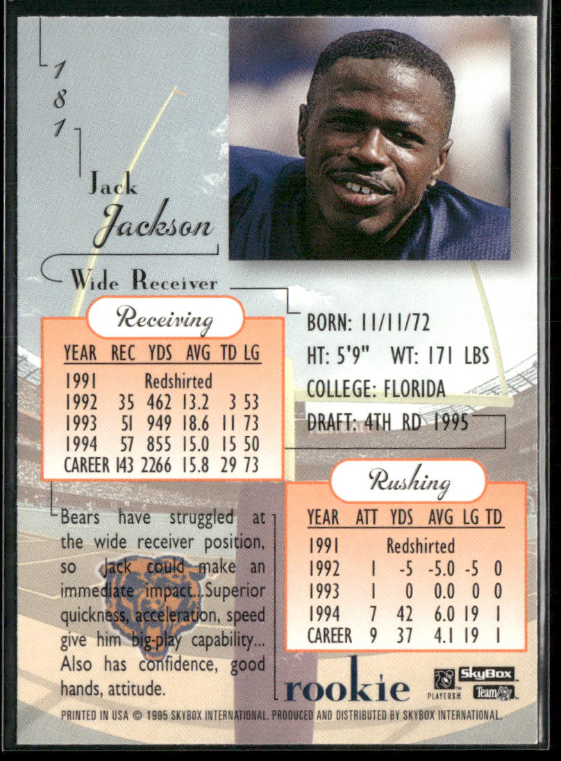 Jack Jackson 1995 SkyBox Premium #181 RC Chicago Bears