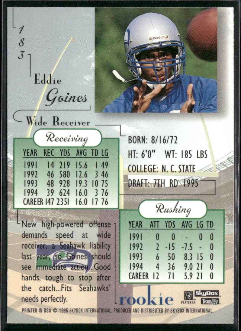 Eddie Goines 1995 SkyBox Premium #183 RC Seattle Seahawks