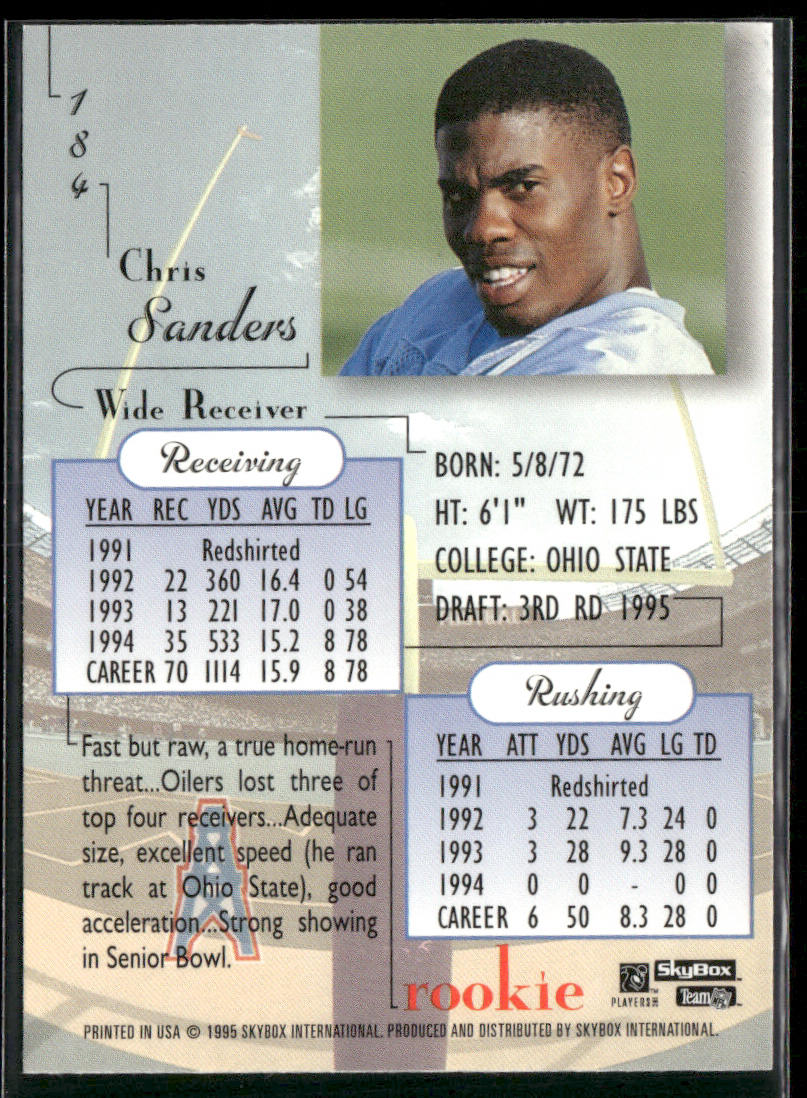 Chris Sanders 1995 SkyBox Premium #184 RC Houston Oilers