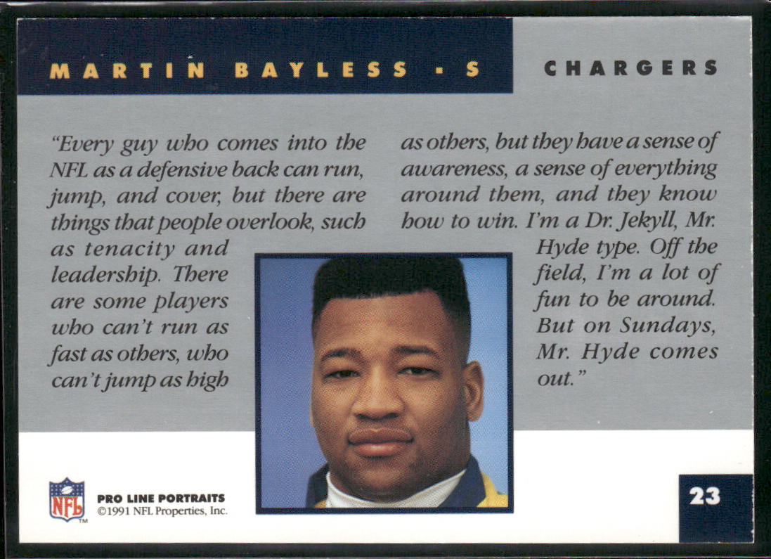 Martin Bayless 1991 Pro Line Portraits #23 San Diego Chargers