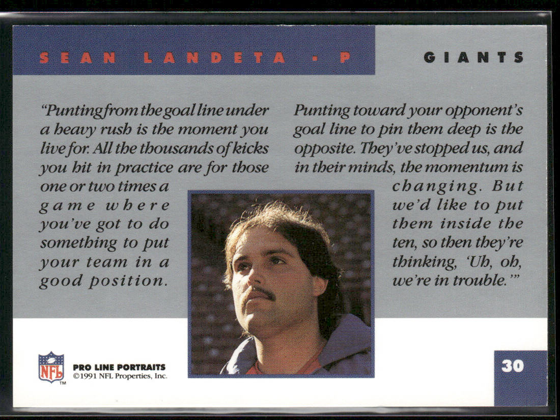 Sean Landeta 1991 Pro Line Portraits #30 New York Giants