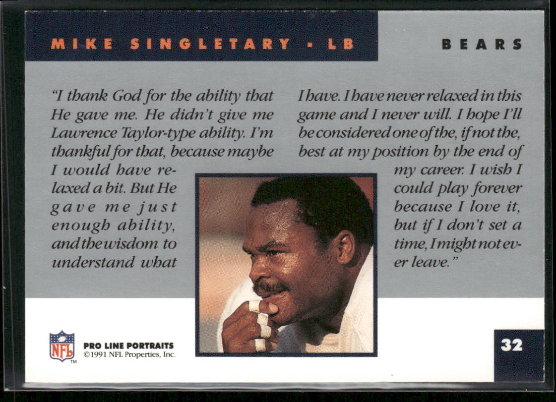 Mike Singletary 1991 Pro Line Portraits #32 Chicago Bears