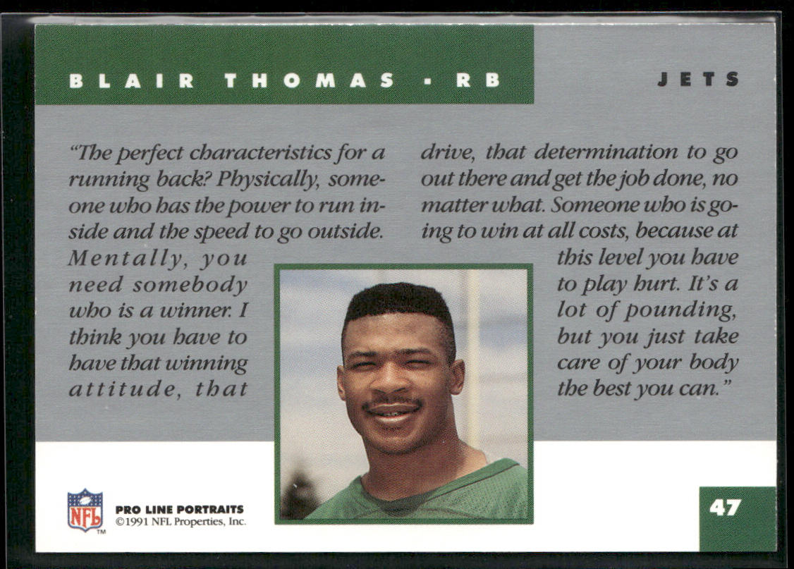 Blair Thomas 1991 Pro Line Portraits #47 New York Jets
