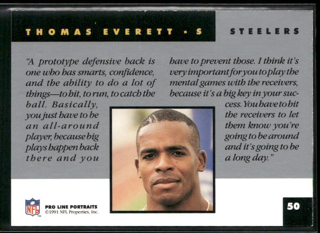Thomas Everett 1991 Pro Line Portraits #50 Pittsburgh Steelers