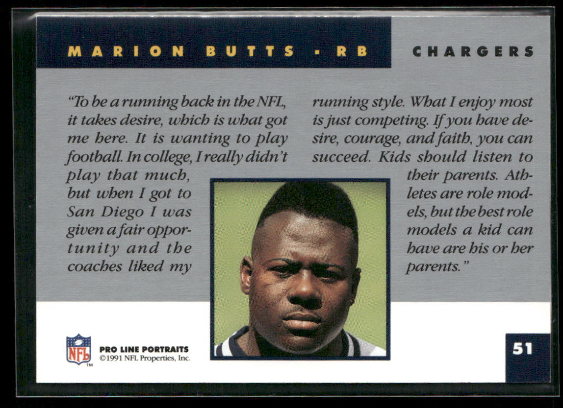 Marion Butts 1991 Pro Line Portraits #51 San Diego Chargers