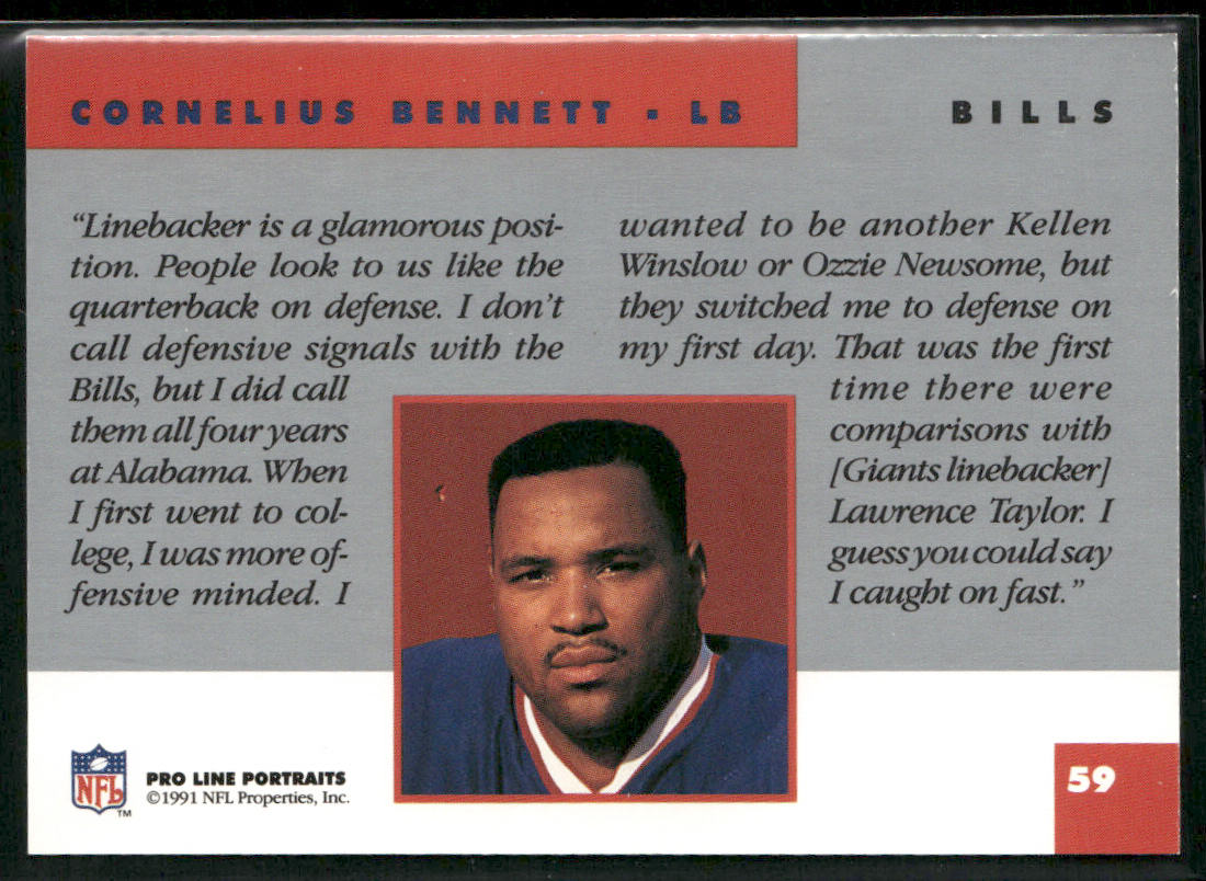 Cornelius Bennett 1991 Pro Line Portraits #59 Buffalo Bills