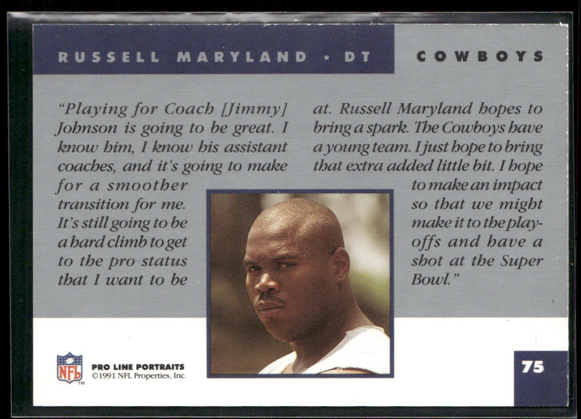 Russell Maryland 1991 Pro Line Portraits #75 RC Dallas Cowboys