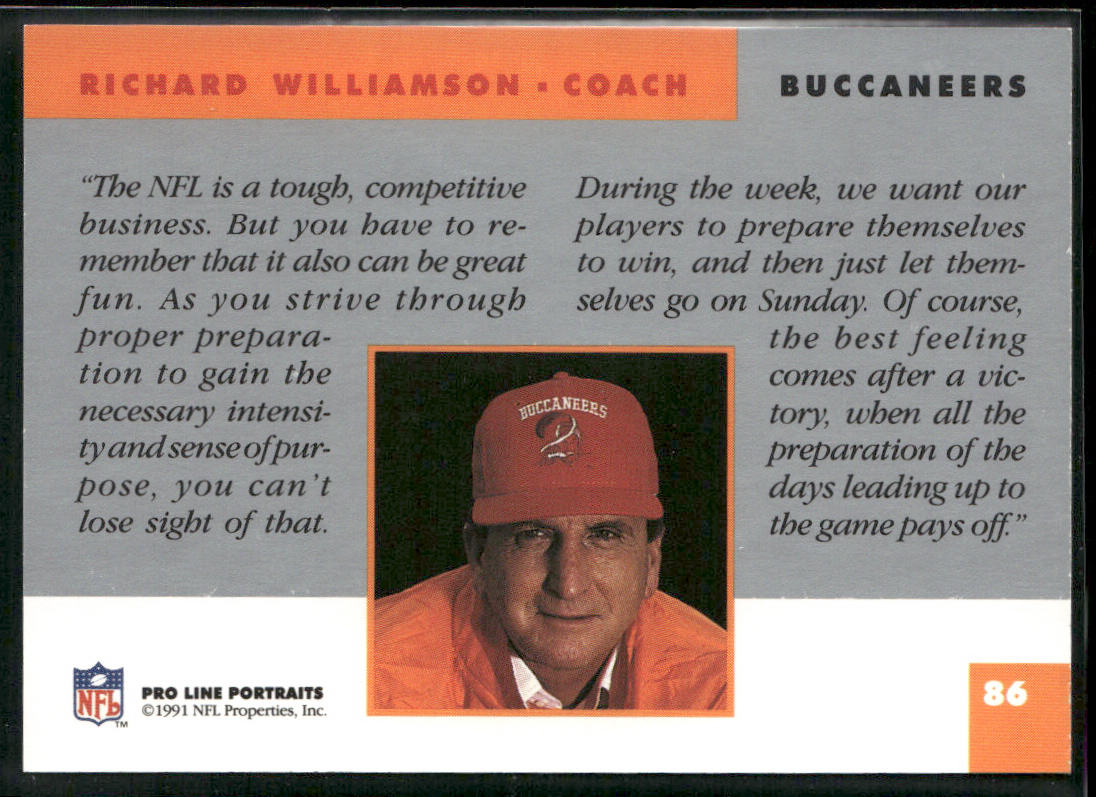 Richard Williamson 1991 Pro Line Portraits #86 Tampa Bay Buccaneers