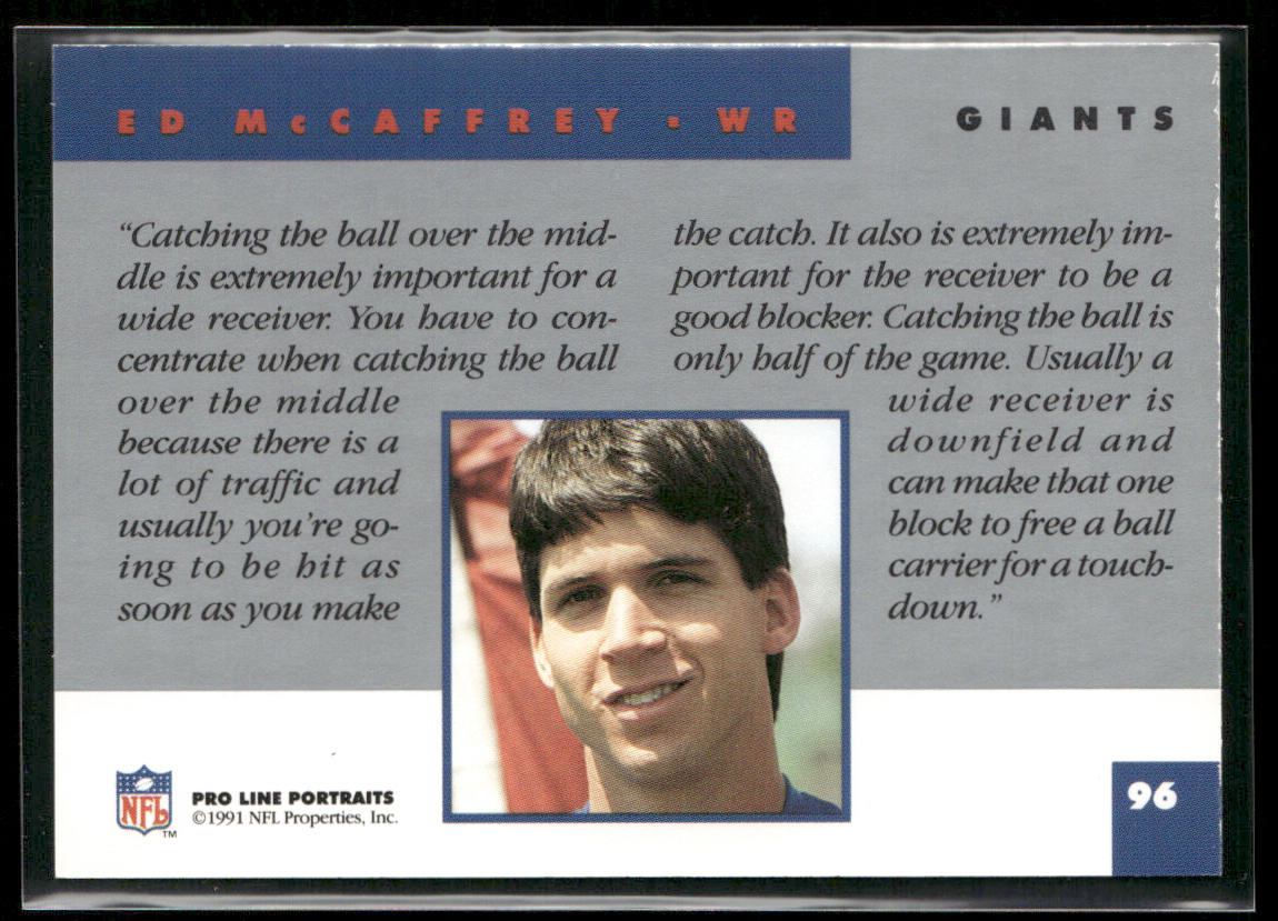 Ed McCaffrey 1991 Pro Line Portraits #96 RC New York Giants