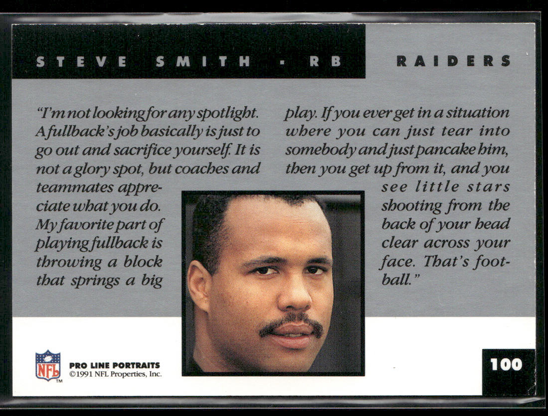 Steve Smith 1991 Pro Line Portraits #100 Los Angeles Raiders