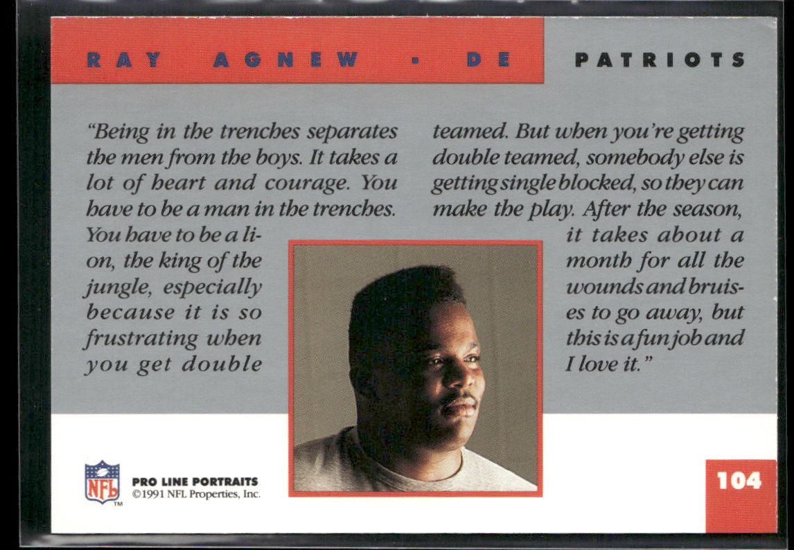 Ray Agnew 1991 Pro Line Portraits #104 New England Patriots