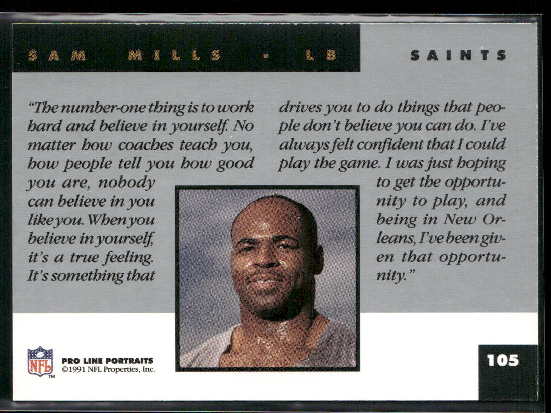 Sam Mills 1991 Pro Line Portraits #105 New Orleans Saints