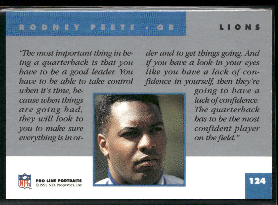 Rodney Peete 1991 Pro Line Portraits #124 Detroit Lions