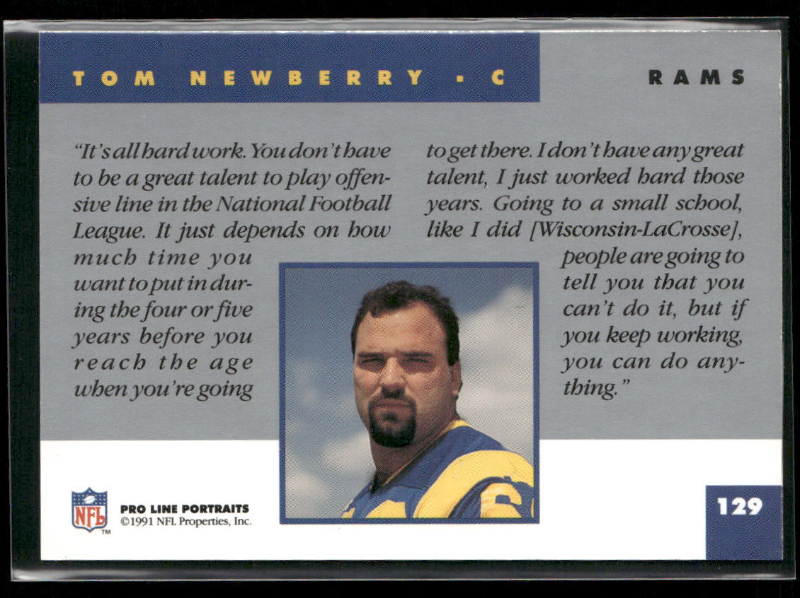 Tom Newberry 1991 Pro Line Portraits #129 Los Angeles Rams