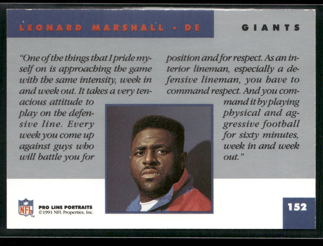 Leonard Marshall 1991 Pro Line Portraits #152 New York Giants