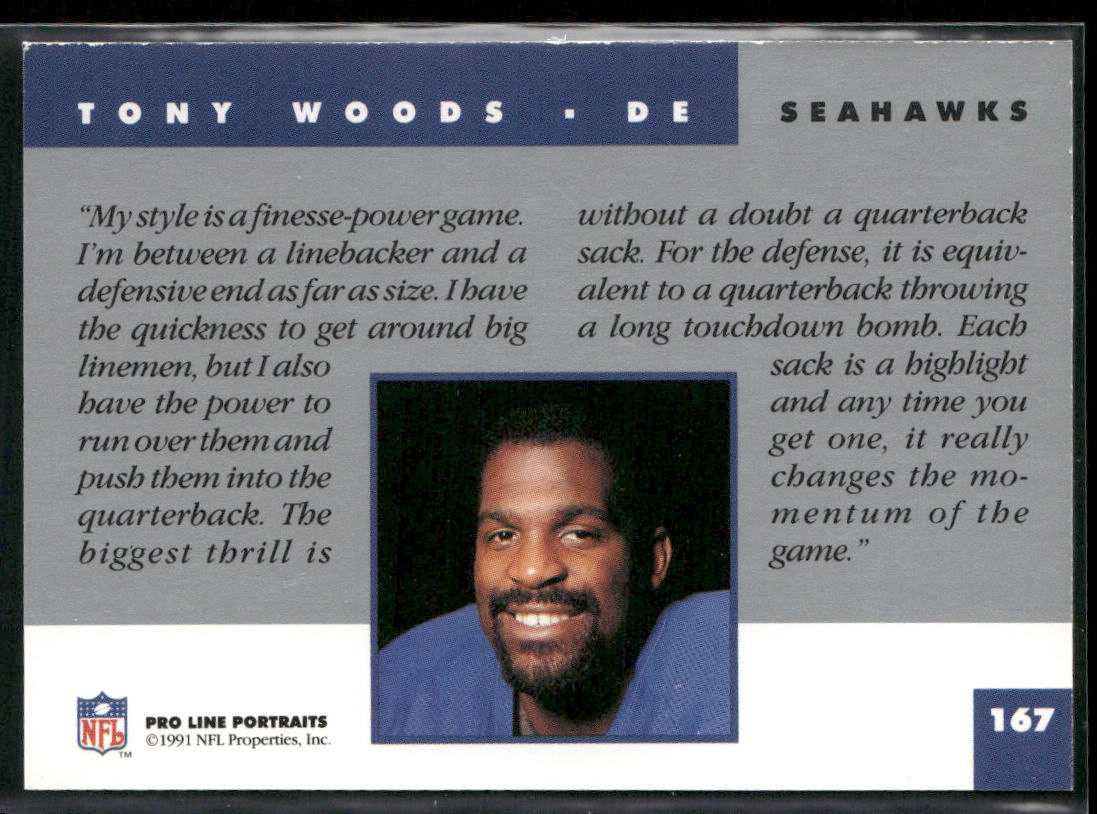 Tony Woods 1991 Pro Line Portraits #167 Seattle Seahawks