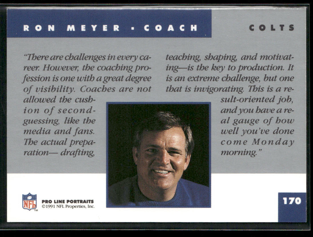 Ron Meyer 1991 Pro Line Portraits #170 Indianapolis Colts