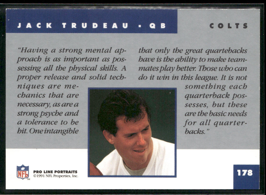 Jack Trudeau 1991 Pro Line Portraits #178 Indianapolis Colts