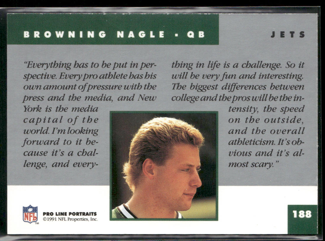 Browning Nagle 1991 Pro Line Portraits #188 RC New York Jets