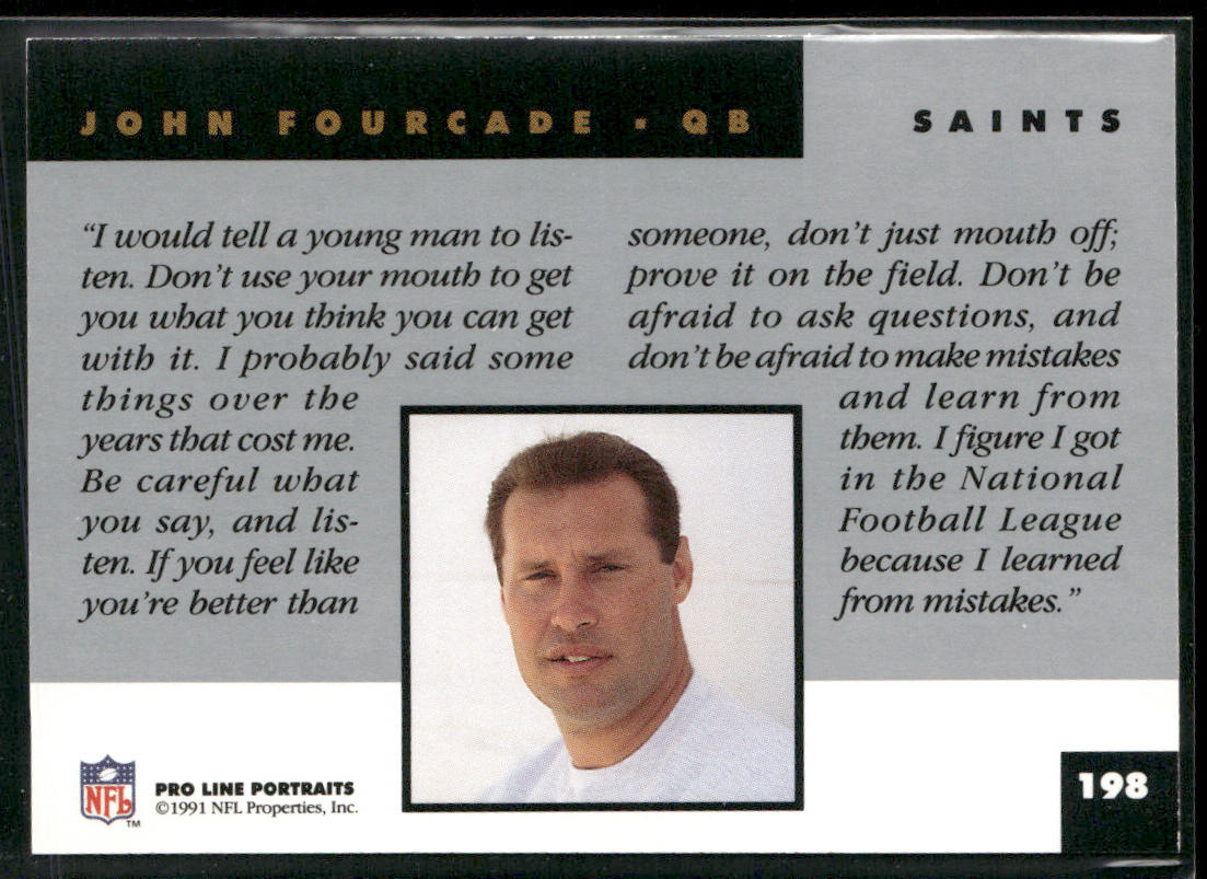 John Fourcade 1991 Pro Line Portraits #198 New Orleans Saints