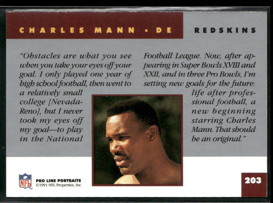 Charles Mann 1991 Pro Line Portraits #203 Washington Redskins