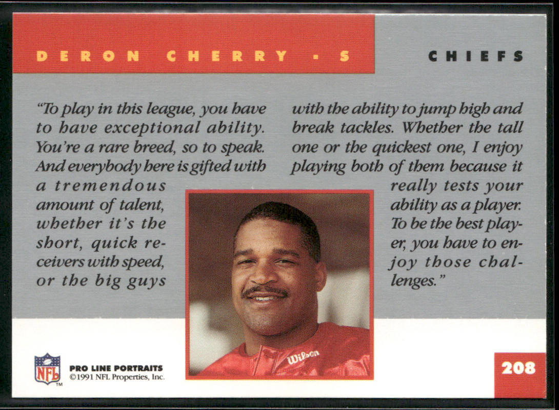 Deron Cherry 1991 Pro Line Portraits #208 Kansas City Chiefs