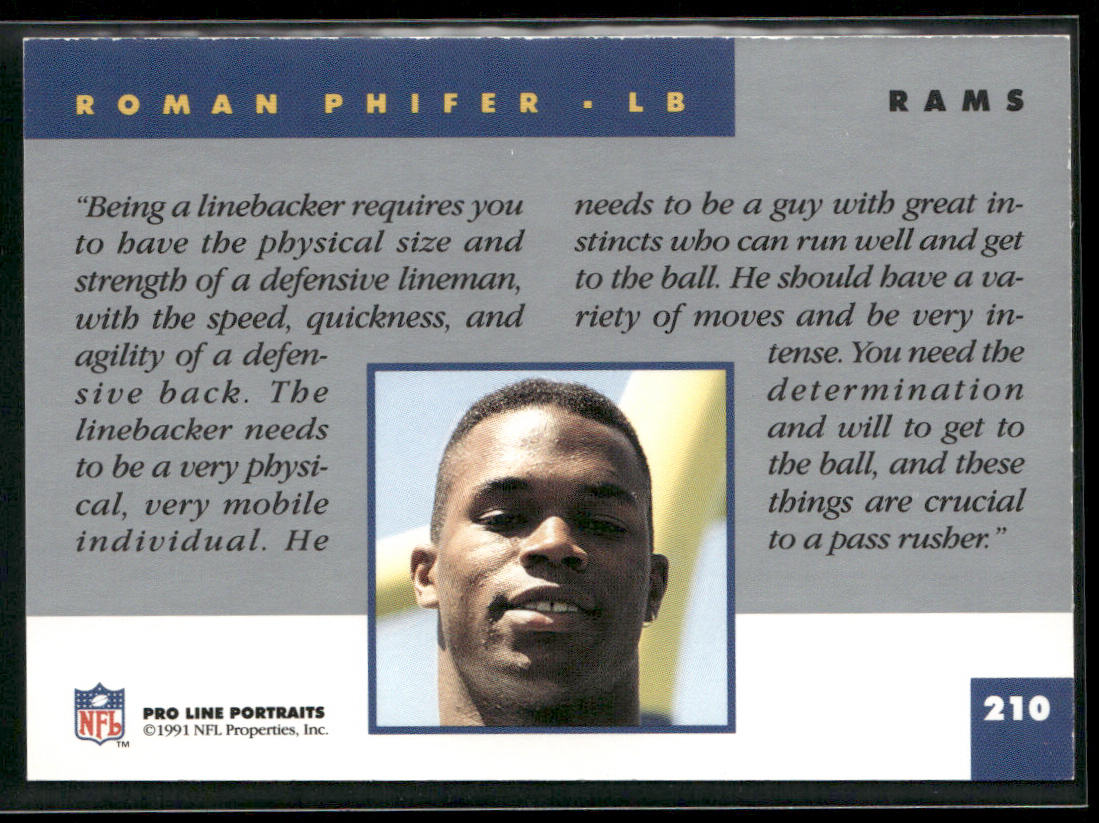 Roman Phifer 1991 Pro Line Portraits #210 RC Los Angeles Rams