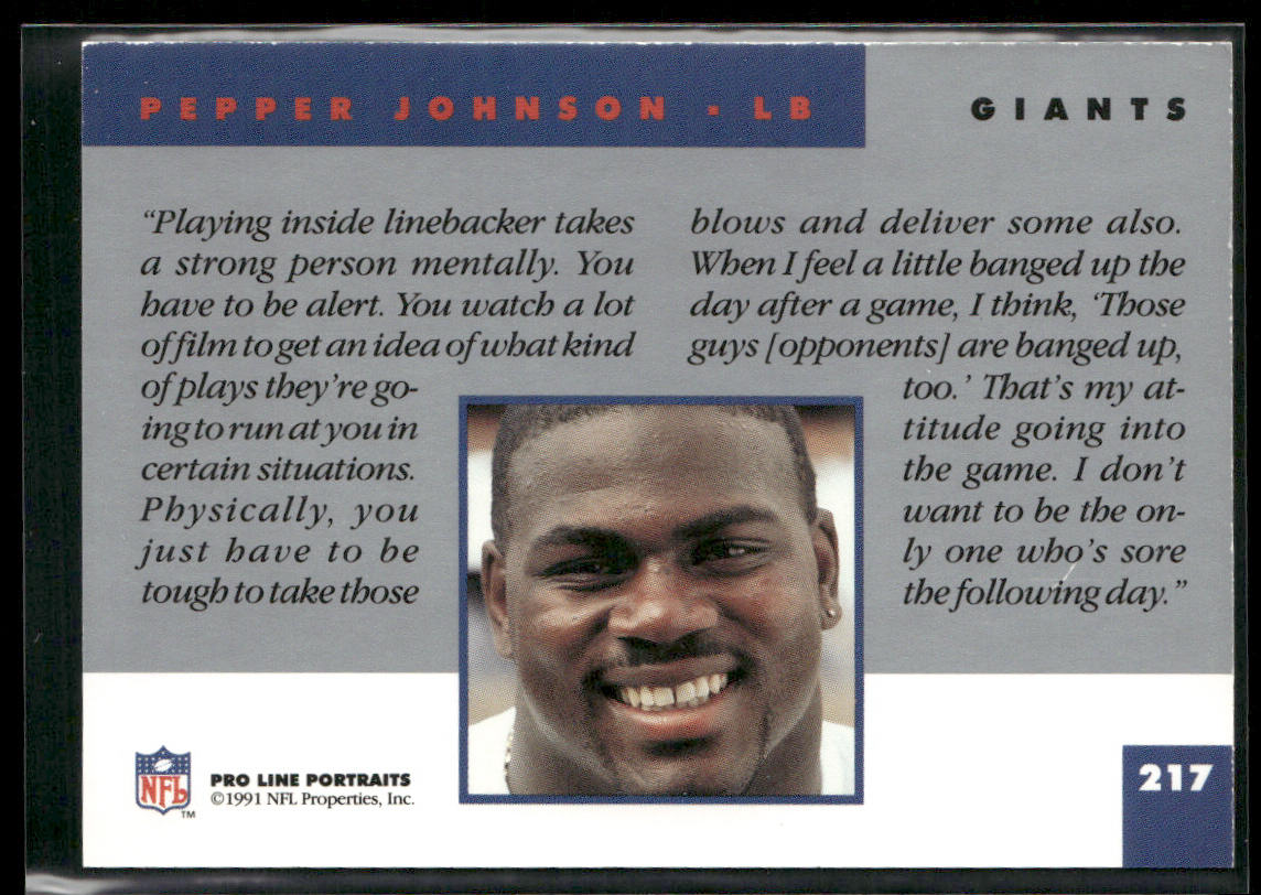 Pepper Johnson 1991 Pro Line Portraits #217 New York Giants