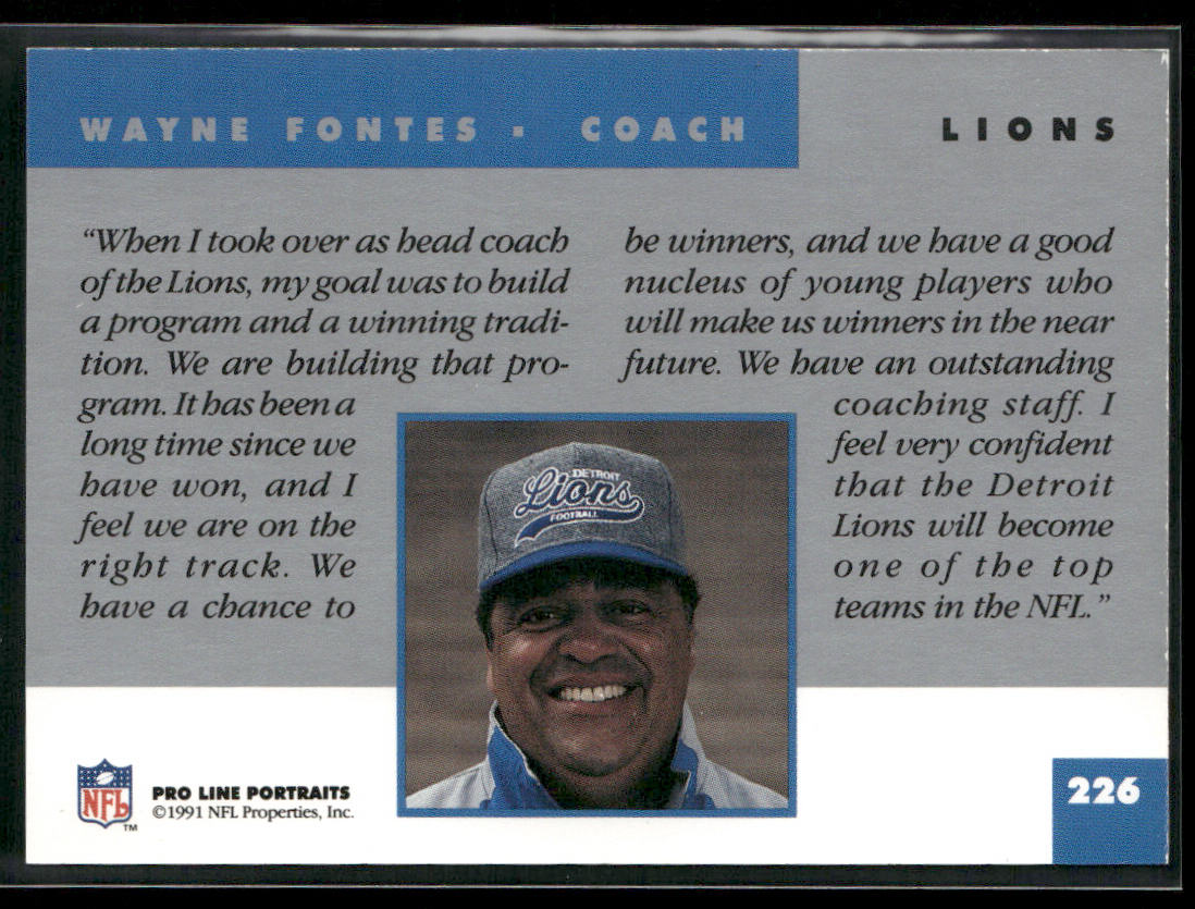 Wayne Fontes 1991 Pro Line Portraits #226 Detroit Lions
