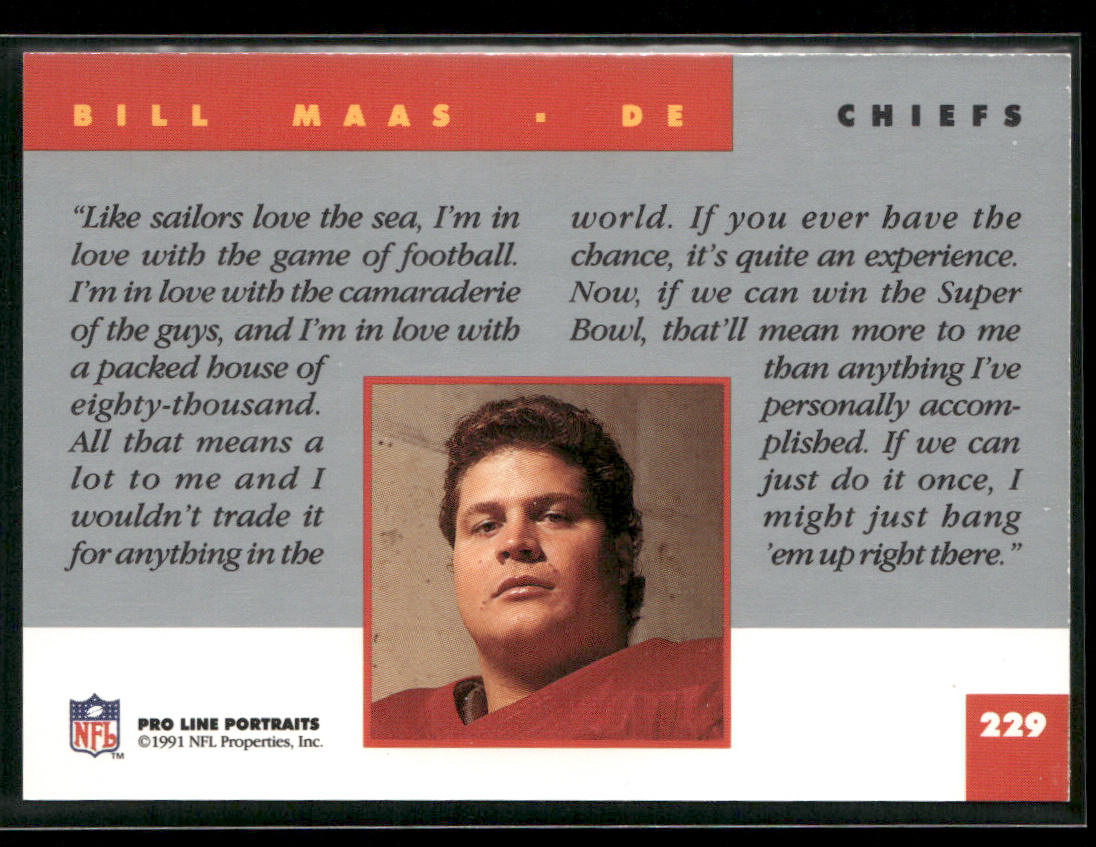 Bill Maas 1991 Pro Line Portraits #229 Kansas City Chiefs