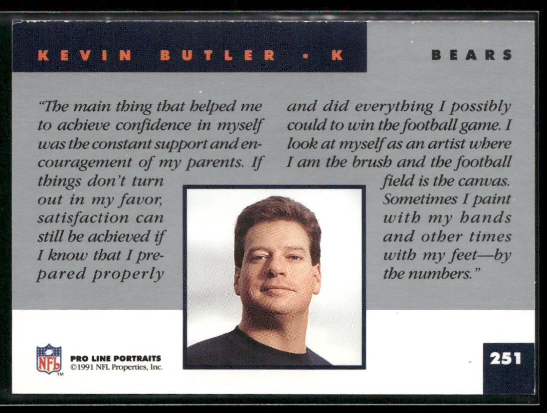 Kevin Butler 1991 Pro Line Portraits #251 Chicago Bears