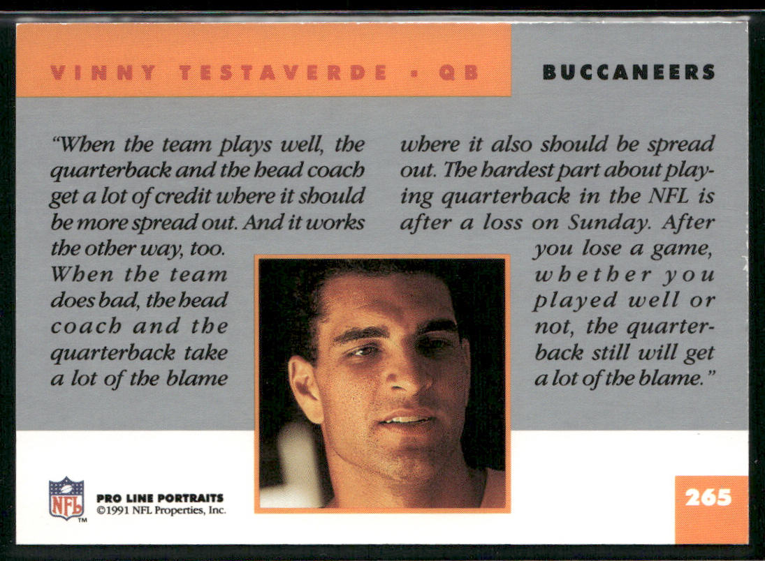 Vinny Testaverde 1991 Pro Line Portraits #265 Tampa Bay Buccaneers
