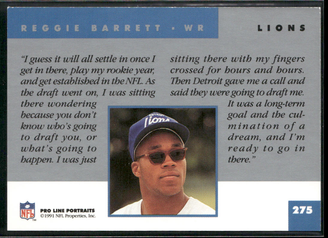 Reggie Barrett 1991 Pro Line Portraits #275 RC Detroit Lions