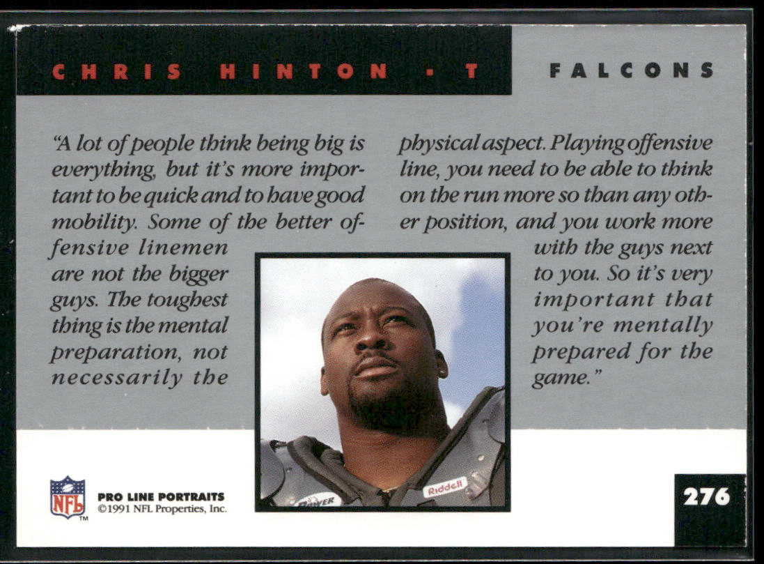 Chris Hinton 1991 Pro Line Portraits #276 Atlanta Falcons