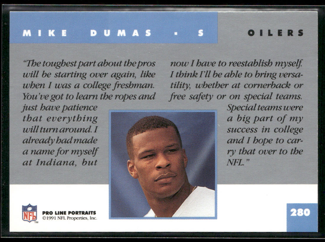 Mike Dumas 1991 Pro Line Portraits #280 RC Houston Oilers