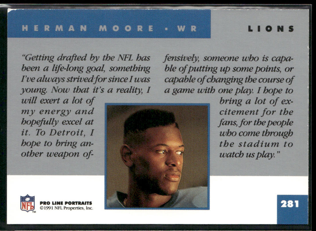 Herman Moore 1991 Pro Line Portraits #281 RC Detroit Lions