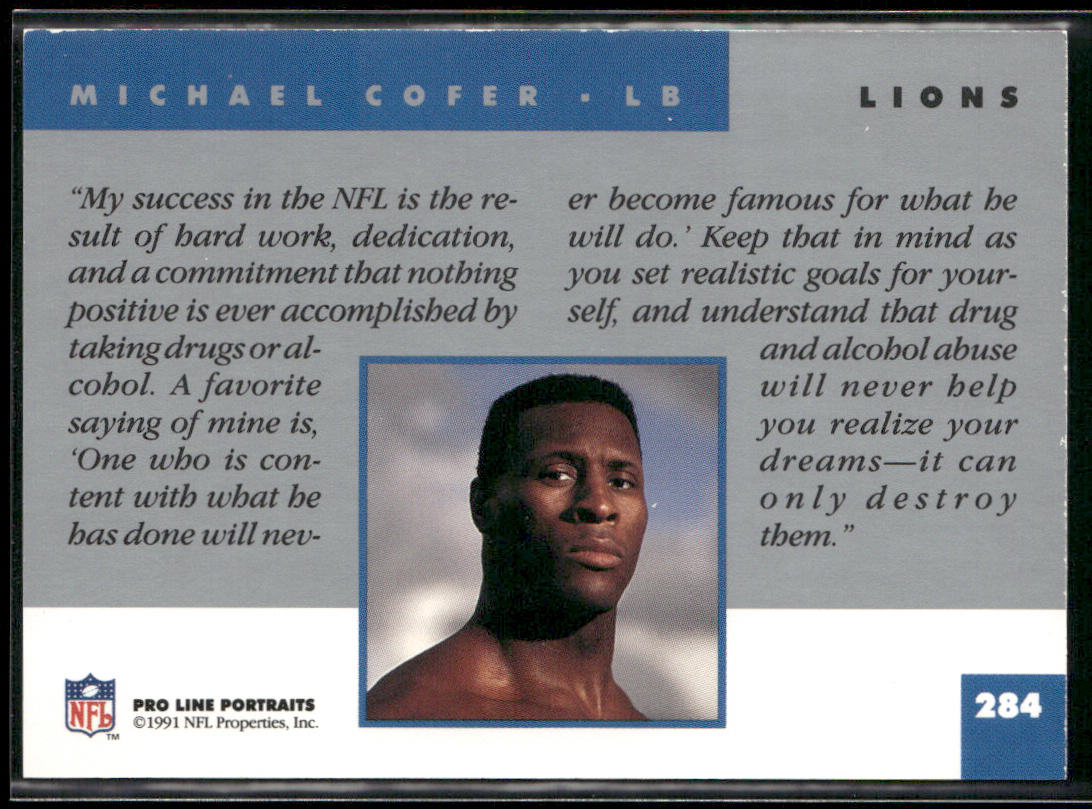 Michael Cofer 1991 Pro Line Portraits #284 Detroit Lions