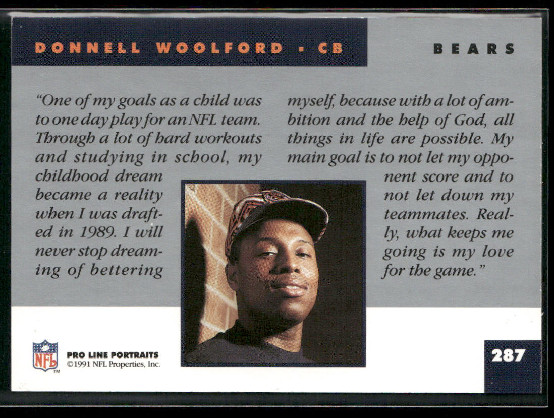 Donnell Woolford 1991 Pro Line Portraits #287 Chicago Bears