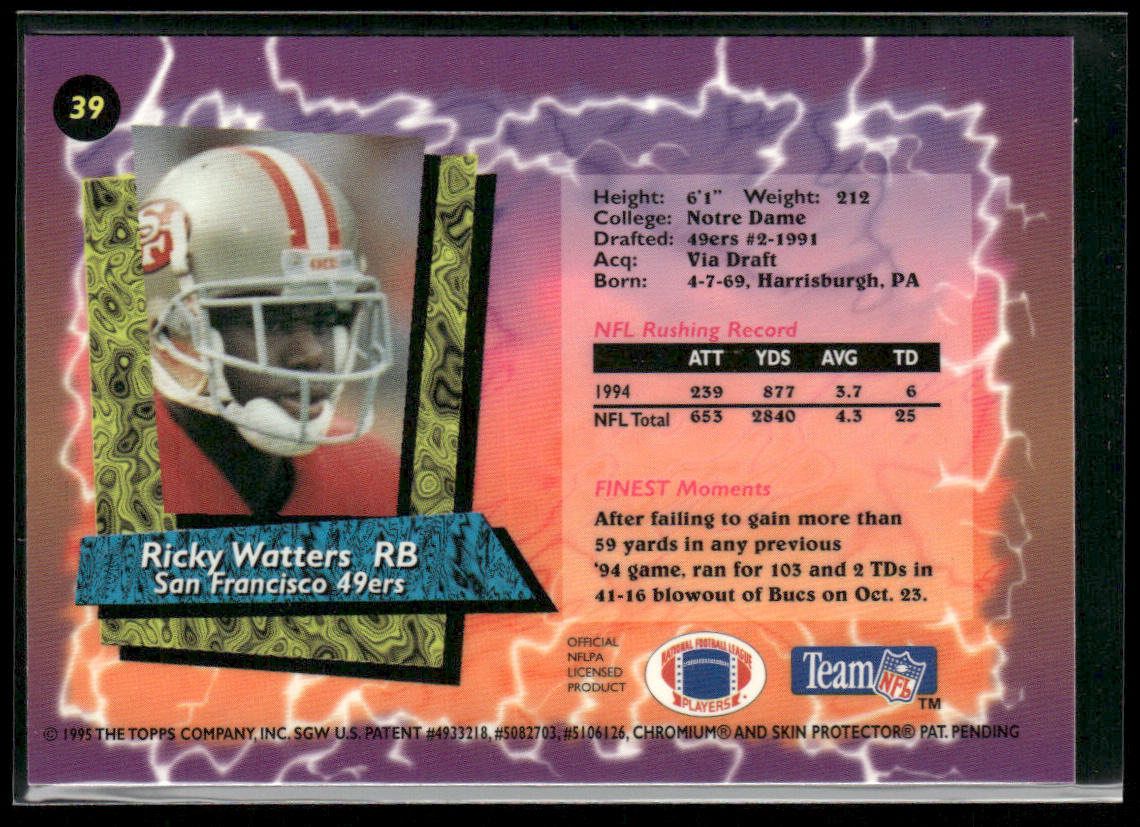 Ricky Watters 1995 Finest #39 San Francisco 49ers